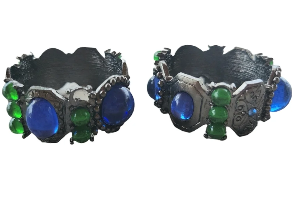 Royal blue Emeral green bead rhinestones silver tone napkin rings set of 4 - Picture 3 of 8